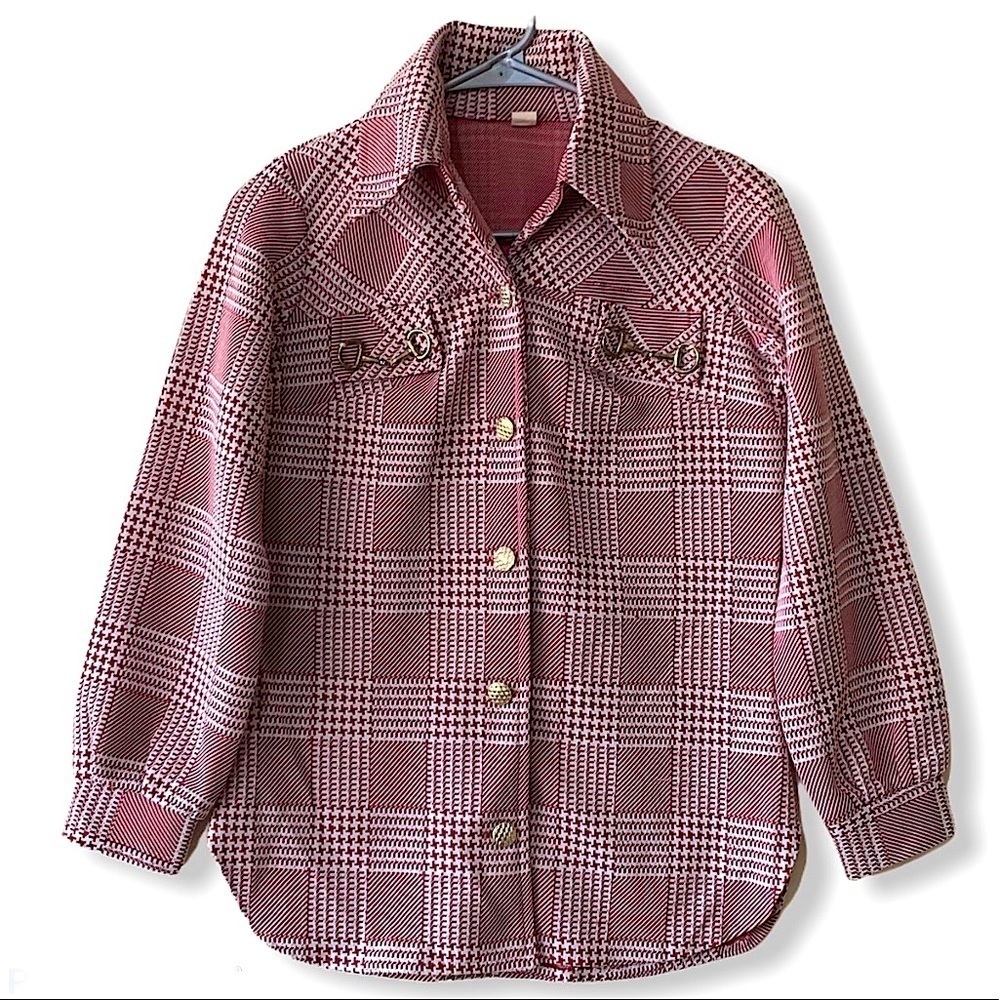 UNBRANDED Vintage Houndstooth Plaid Horse Bit Equestrian Button Front Top Sz S